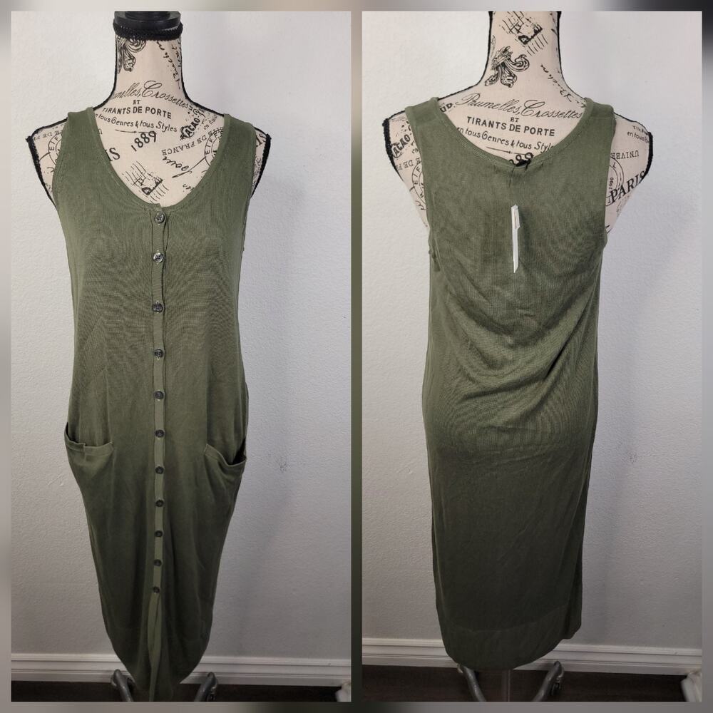 Banana Republic Knit Button Down Midi Dress Sz XS Sleeveless V-Neck Euro Summer